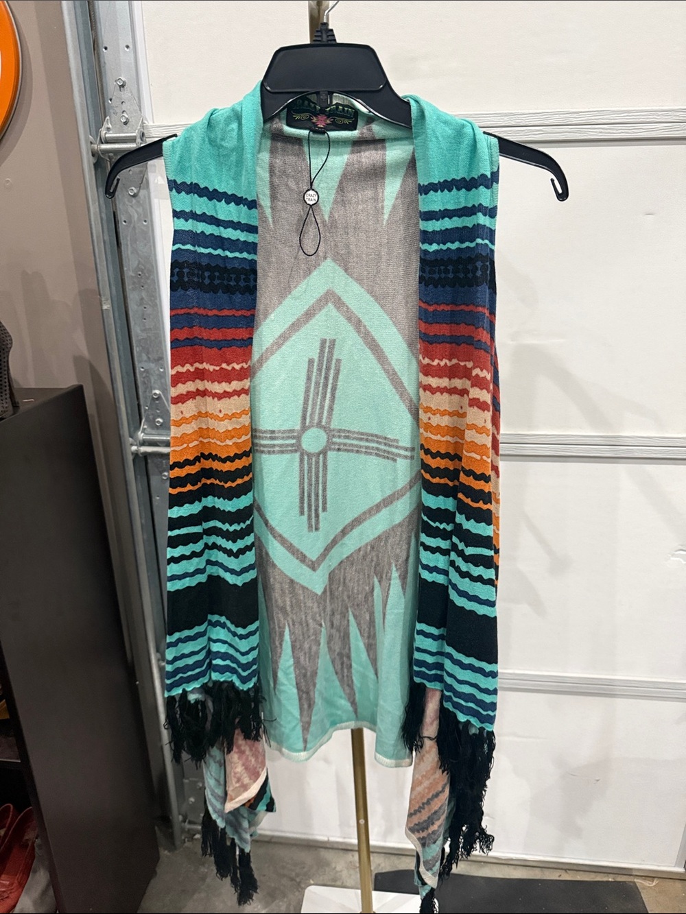 Crazy Train Aqua Multi Striped Fringe Vest